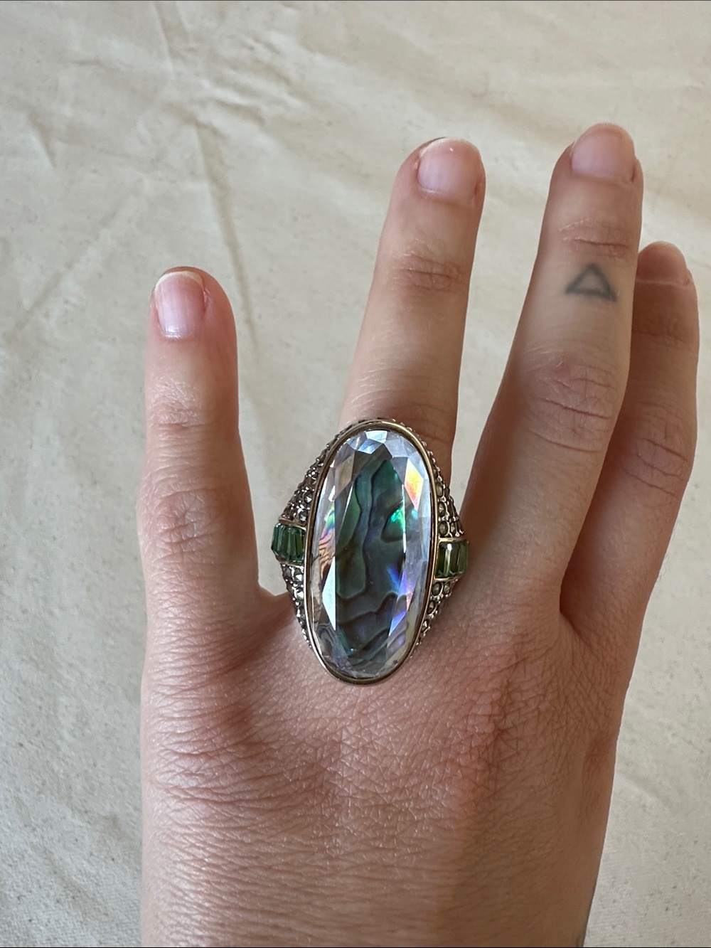 AKKAD Silver-Tone Blue Abalone Crystal Statement Ring - Picture 11 of 13